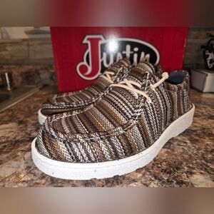 NWB Men's Justin Hazer Multi Stripe Textile Canvas Moc Toe Casual Shoes Size 9.5